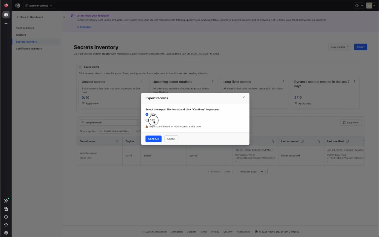 Export inventory data